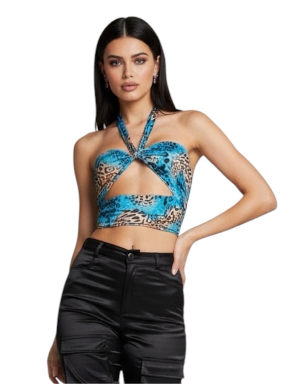 NWT I.AM.GIA XXS blue leopard print halter